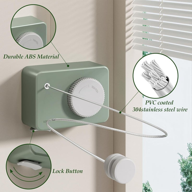 Danpoo Retractable Clothesline for Indoor/Outdoor Use - Adjustable 13.8ft Rust-Resistant Clothes Drying Line with Anti-Sag Function, Compact Design for Apartments, RV, Balcony & Laundry - Image 3